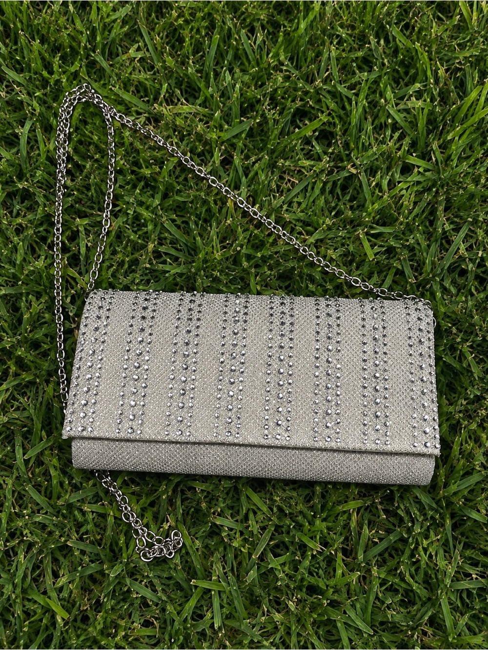 Silver Rhinestone Chain Clutch Shoulder Bag